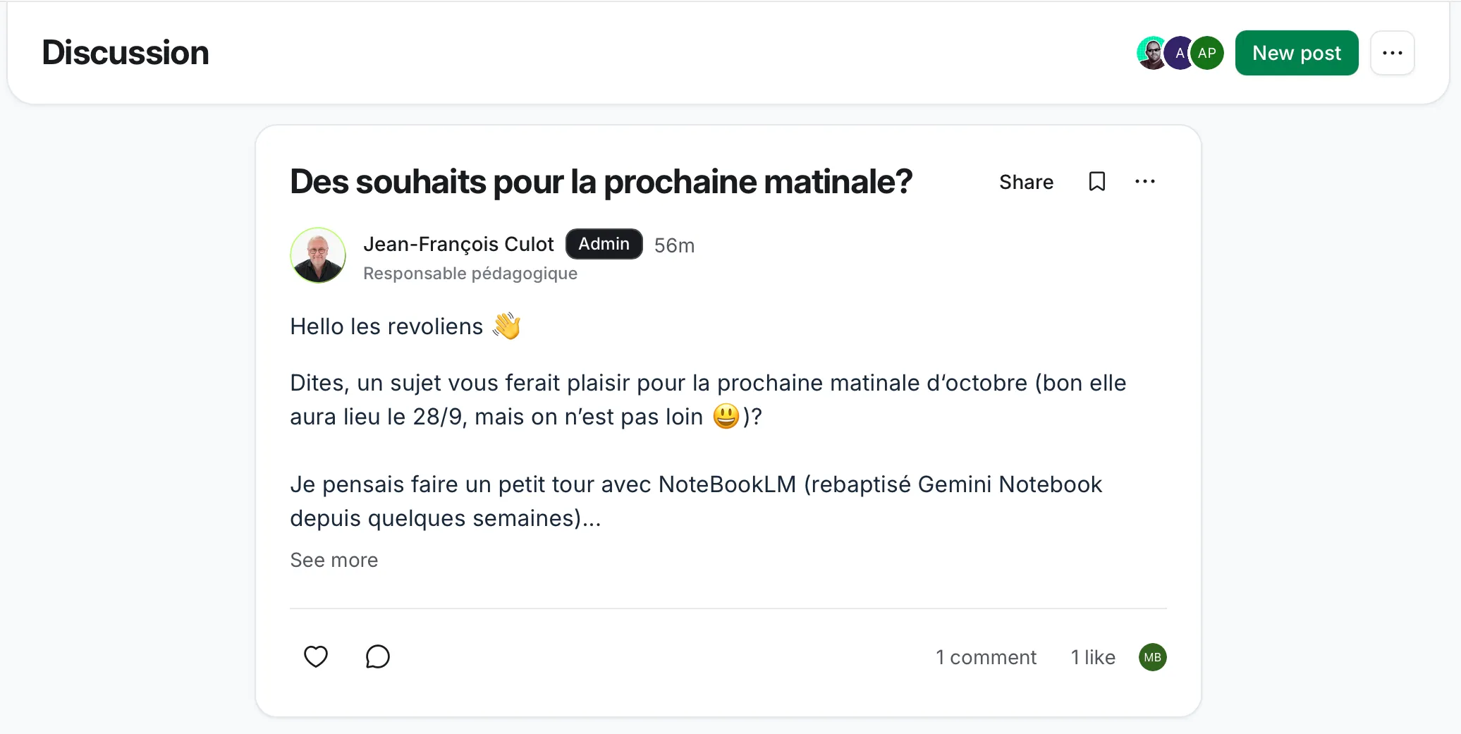 Le Campus REVOLia : Discussion
